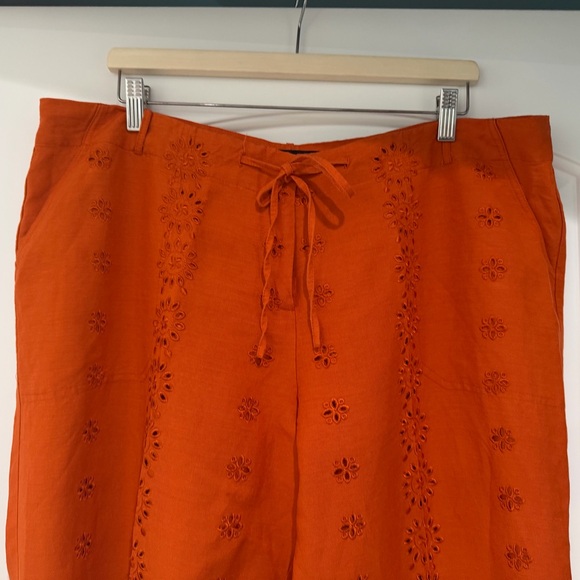 Ashley Stewart Women’s Plus Size Orange Linen-Blend Eyelet Wide Leg Pants 18W - Picture 3 of 7